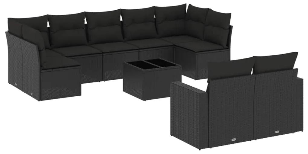 3251762 vidaXL Set canapele de grădină cu perne, 10 piese, negru, poliratan