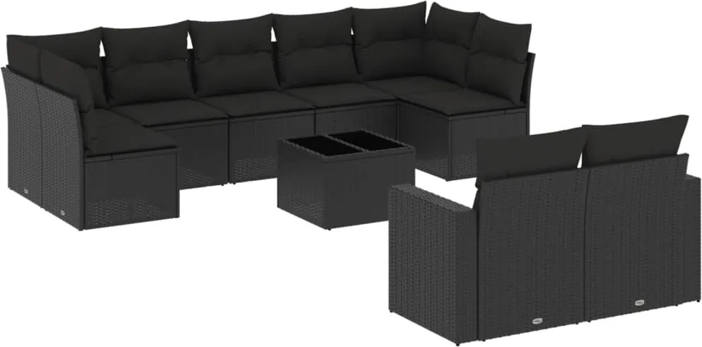 vidaXL Set canapele de grădină cu perne, 10 piese, negru, poliratan