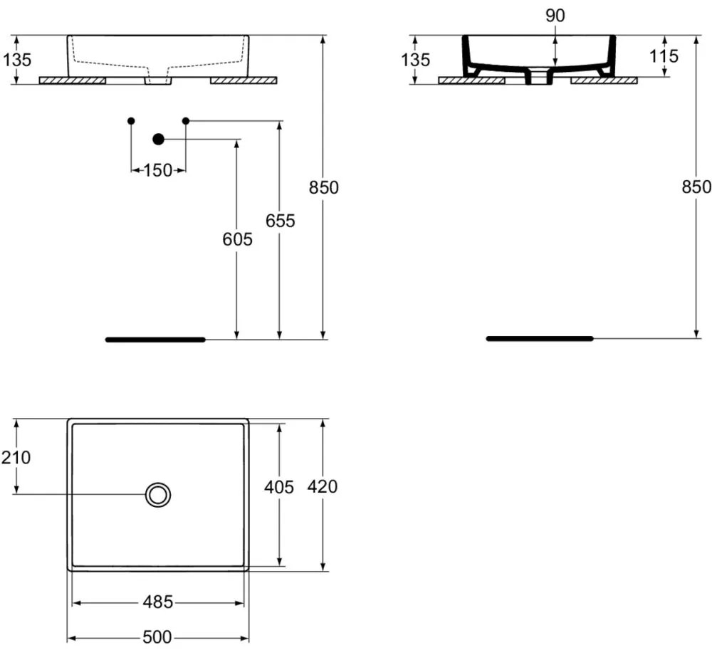 Lavoar pe blat alb 50 cm, dreptunghiular, Ideal Standard Strada