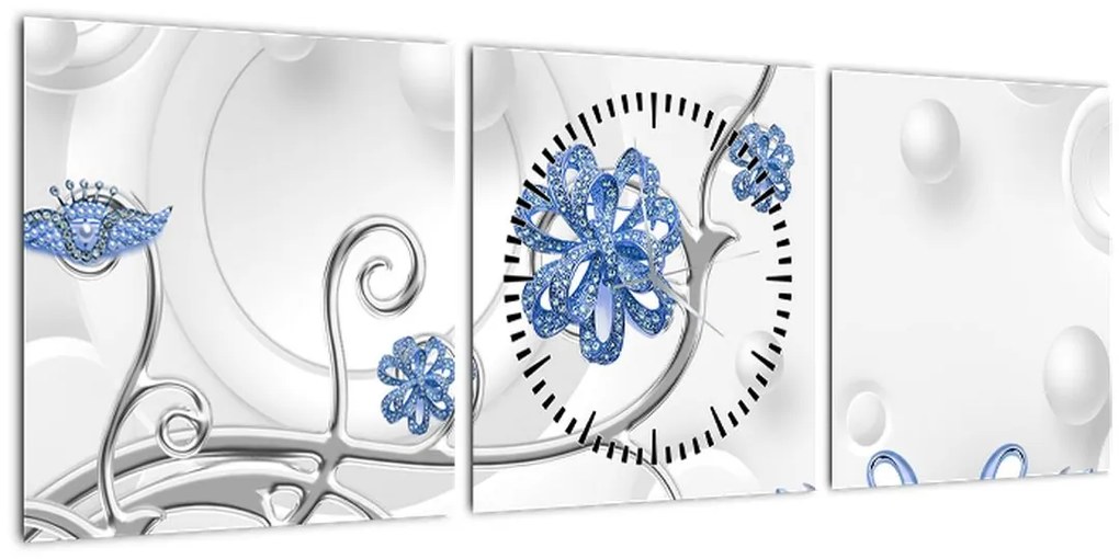 Tablou - Lebede albastre (cu ceas) (90x30 cm)