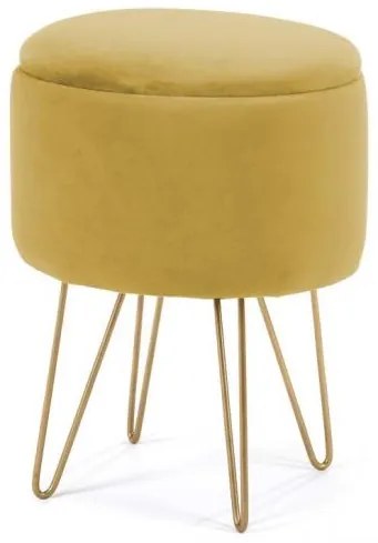 Taburet, rotund, cu spatiu depozitare, catifea, galben, max 90 kg, 35x35x45 cm, Lili