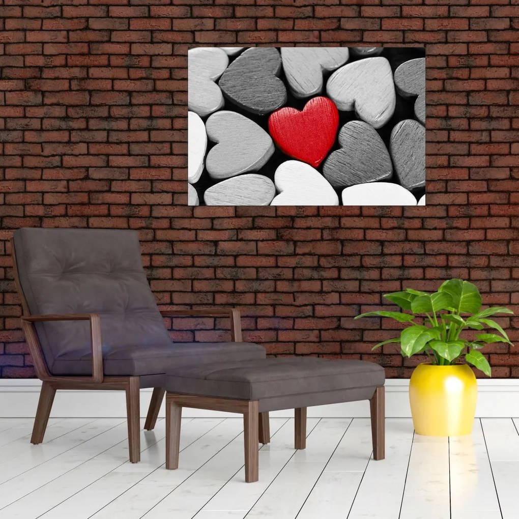 Tablou cu inimioare din lemn (90x60 cm)