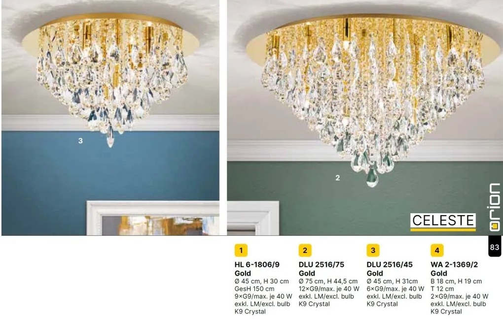 Plafoniera cristal K9 design elegant CELESTE D-45 aurie