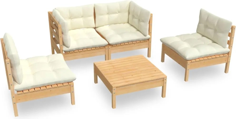 vidaXL Set mobilier grădină cu perne, 5 piese, crem, lemn de pin