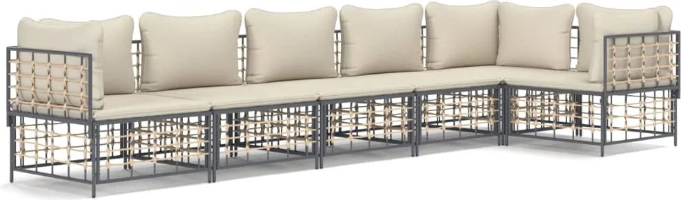 vidaXL Set șezlonguri de grădină 6 piese cu perne, antracit, poliratan