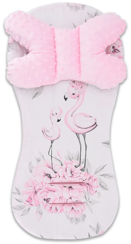 Set pentru cărucior Baby Nellys minky, husă căptușită + pernă - Flamingo, roz