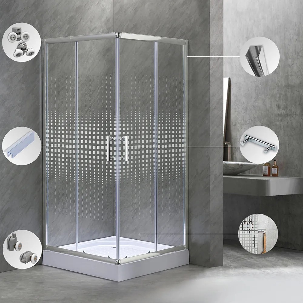 Cabină de duș pătrată Spirit Matrix 90x90 cm cu cădiță de duș acrilică armată