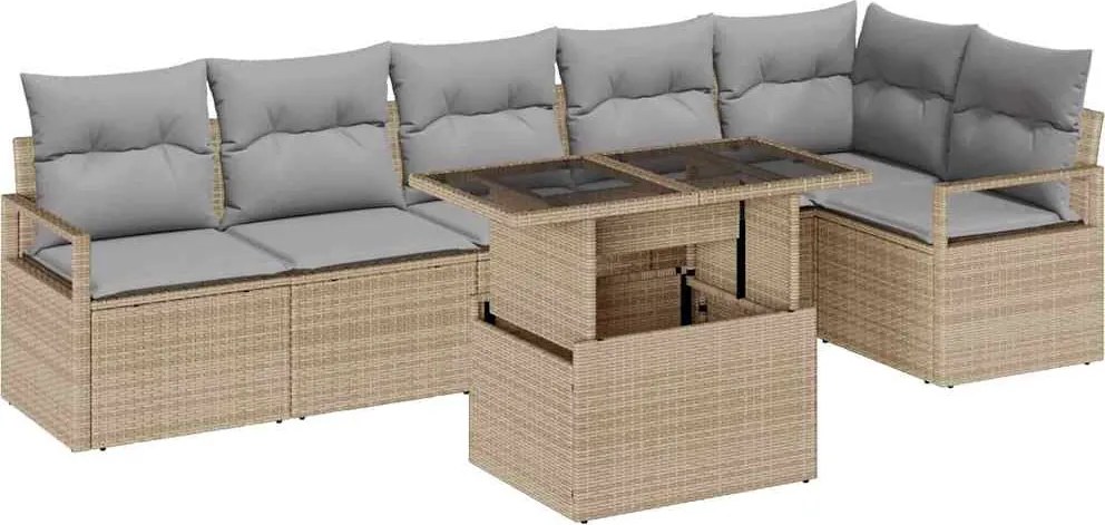 vidaXL Set de canapele pentru grădină cu pernă 7 pcs Bej Rattan poli