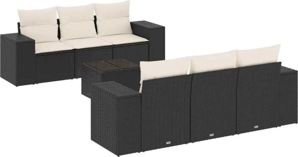 vidaXL Set canapele de grădină cu perne, 7 piese, negru, poliratan