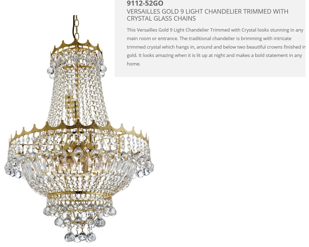 Lustra cristal casa scarii design LUX Versailles 9L 9112-52GO SRT