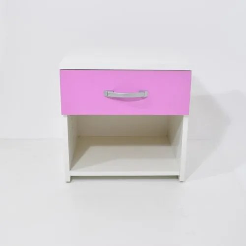 Noptiera haaus Leco, 1 Sertar, Alb/Roz, 40 x 35 x 40 cm