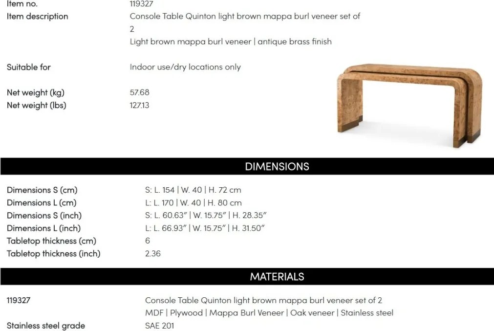 Set 2 Console design LUX, Furnir Burl Mappa, Maro, Quinton