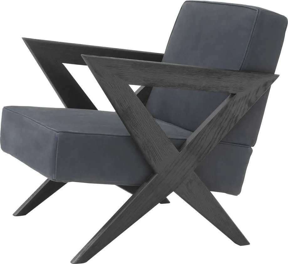 Fotoliu design modern LUX din piele naturala Felippe, albastru 114505 HZ