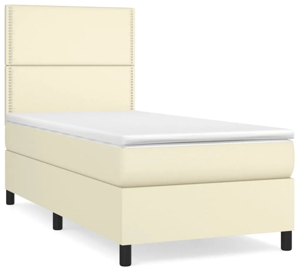 3142763 vidaXL Pat box spring cu saltea, crem, 90x200 cm, piele ecologică