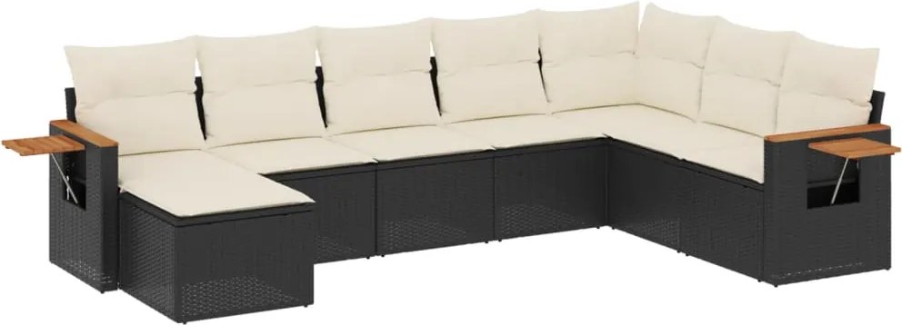 vidaXL Set mobilier de grădină cu perne, 8 piese, negru, poliratan