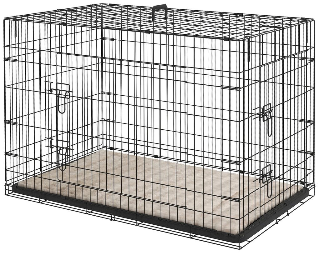 PawHut Cușcă cușcă de transport pliabilă pentru câini cu mână, tavă detașabilă, pernă inclusă 105 x 70 x 75 cm negru | Aosom Romania