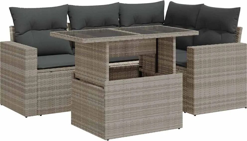 vidaXL Set canapele de grădină cu perne, 5 piese gri deschis poliratan