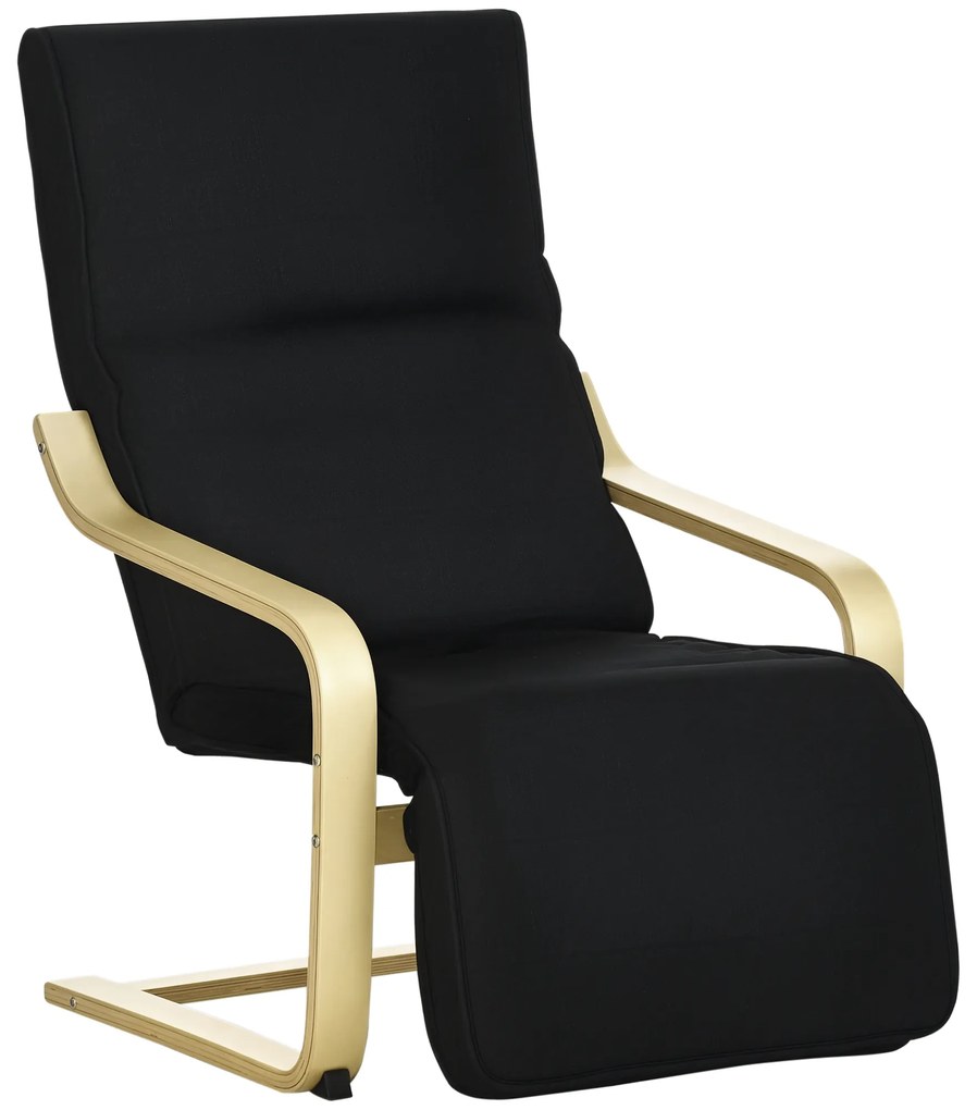 HOMCOM Fotoliu Relaxant Confort si Relaxare cu Cotier reglabil detasabil 94 x 66,5 x 100 cm Lemn Masiv Negru | Aosom Romania
