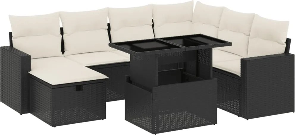 vidaXL Set mobilier de grădină cu perne, 8 piese, negru, poliratan
