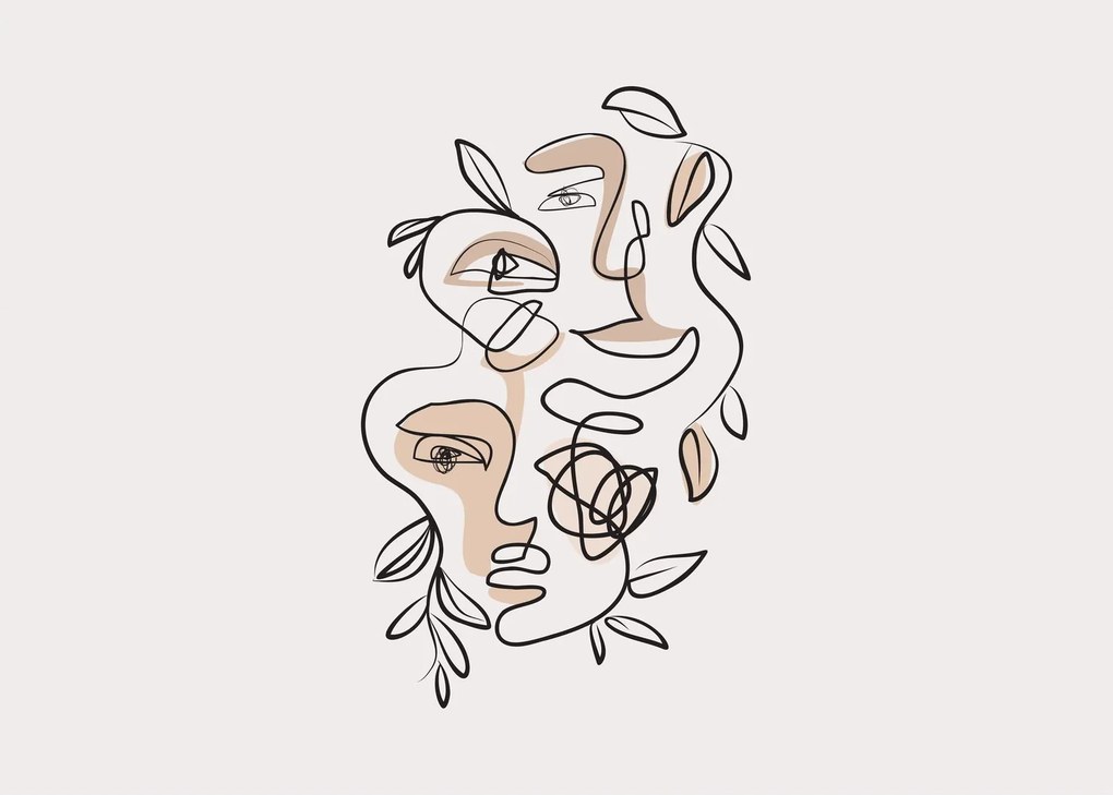 Tablou pe sticlă - Line art facials (70x50 cm)