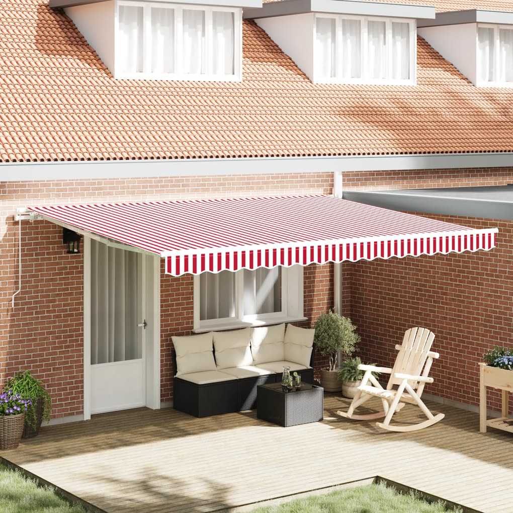 vidaXL Marchiza manuală retractabilă cu dungi roșii și albe 450x300 cm