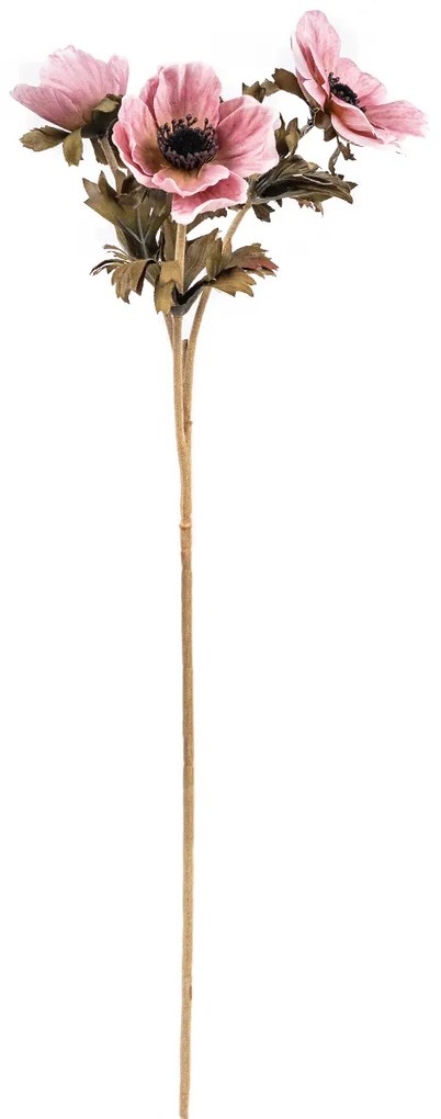 Floare artificială Anemona roz, 3 flori, 56 x 17cm