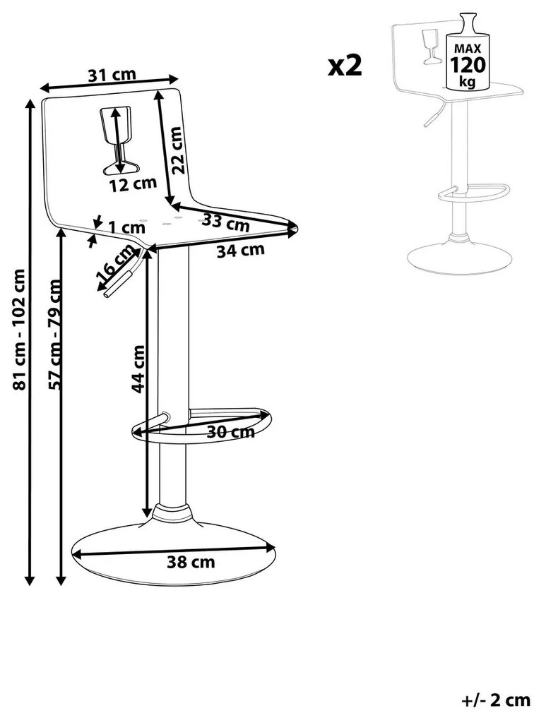 Set scaune tip bar 2buc. Bozen (transparent) (plastic alb). 1009972