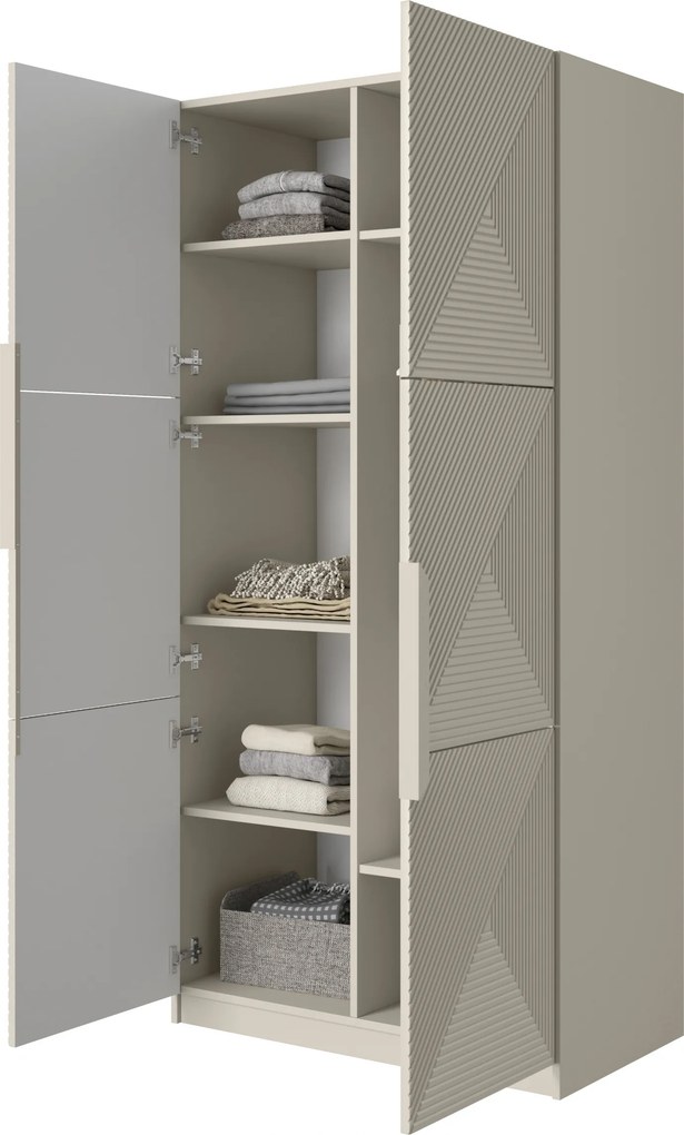 Dulap Asha 100 cm cu față canelată și mânere metalice - cașmir / mânere cașmir