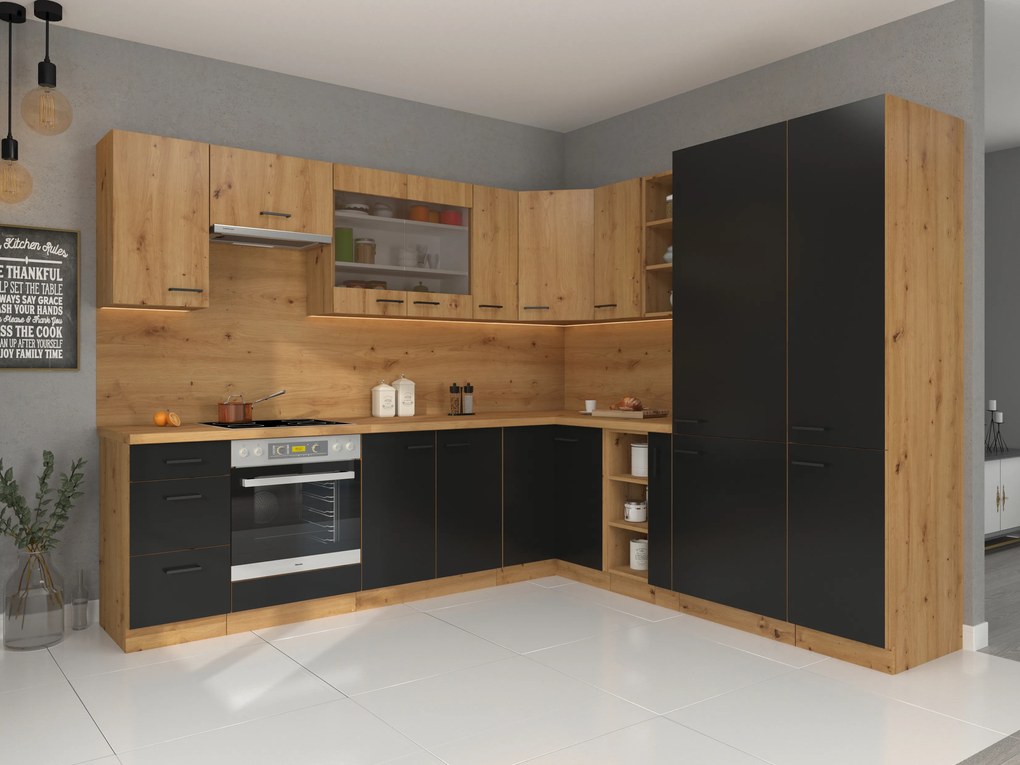 Bucătărie de colț Miraluna (stejar artisan + negru mat). 1062376
