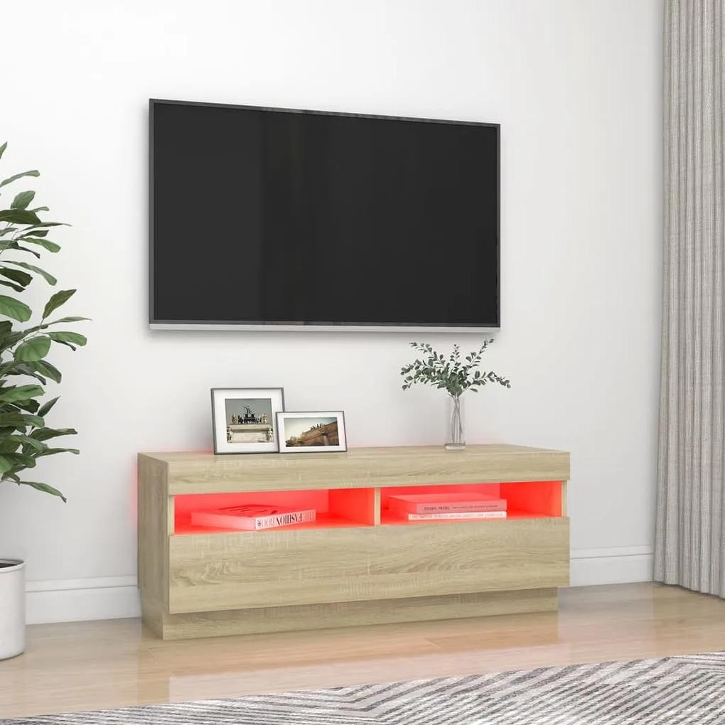Comoda TV cu lumini LED, stejar sonoma, 100x35x40 cm 1, Stejar sonoma, 100 x 35 x 40 cm