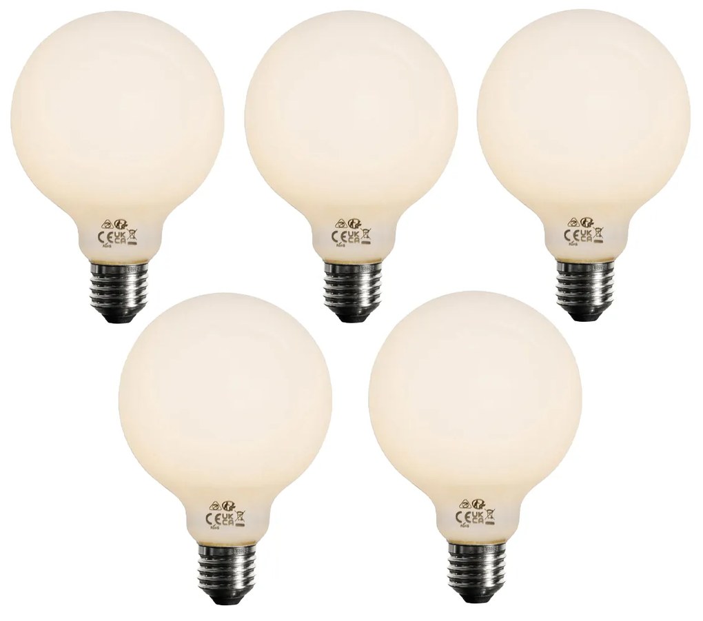 Set de 5 becuri LED E27 G95 opale, reglabile în 3 trepte, 4W 450 lm 2700K