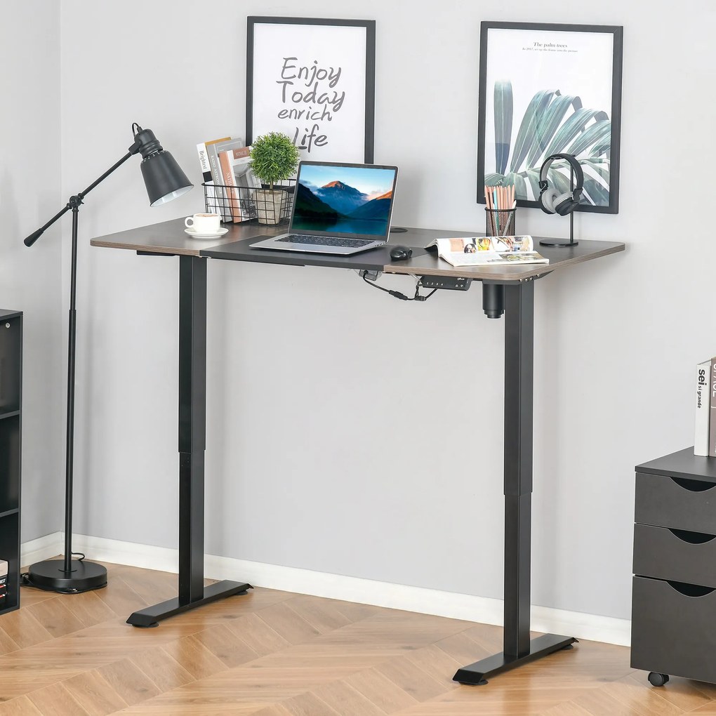 Vinsetto Birou Electric Reglabil pe 4 Înălțimi, Cadrul Negru cu Blat Teak, 140x70 cm, pentru Birou Acasă | Aosom Romania