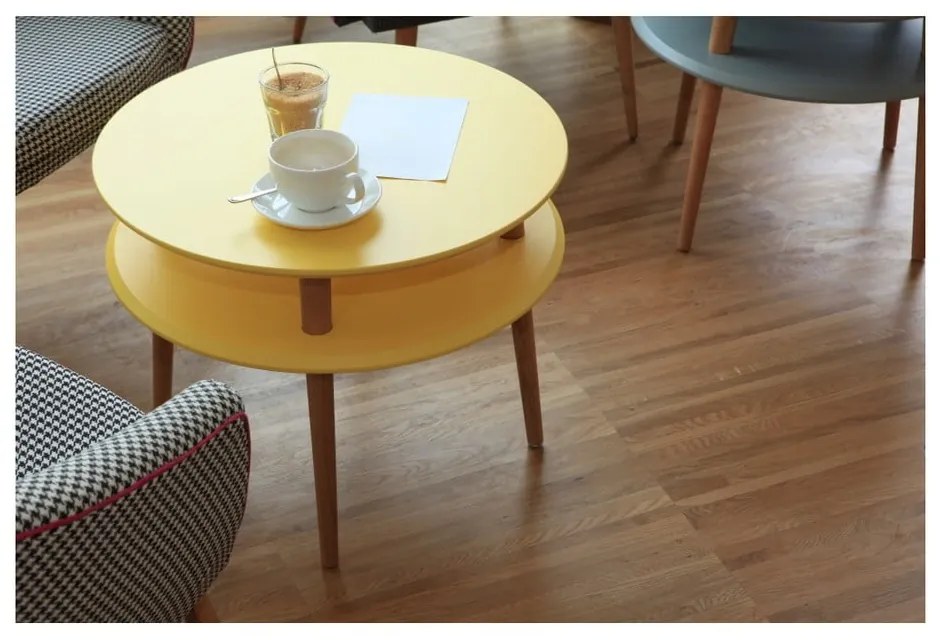 Masă de cafea cu picioare din lemn Ragaba UFO, Ø 70 cm, gri închis