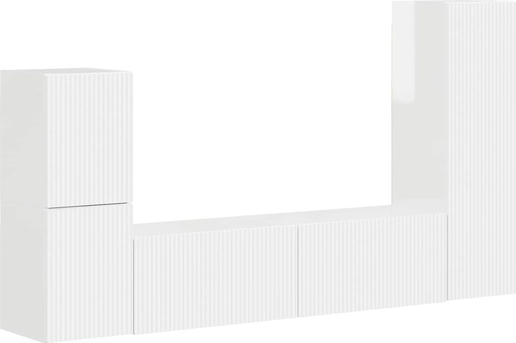 vidaXL Set comodă TV Pe perete 4 pcs Alb lucios Lemn compozit