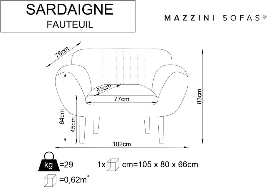 Fotoliu cu tapițerie din catifea Mazzini Sofas Sardaigne, roz deschis