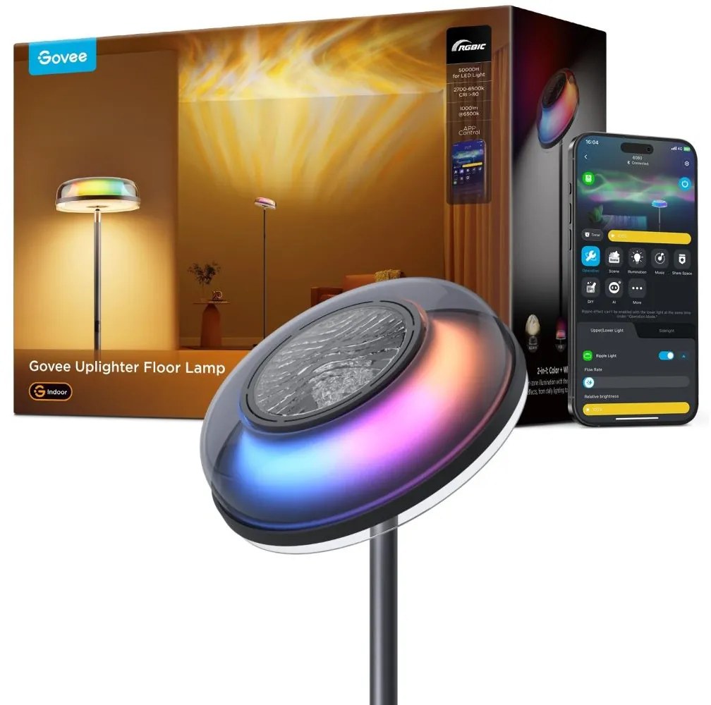 Govee UPLIGHTER MATTER lampă de podea LED dimabilă RGBICWW, 24W/230V, Wi-Fi