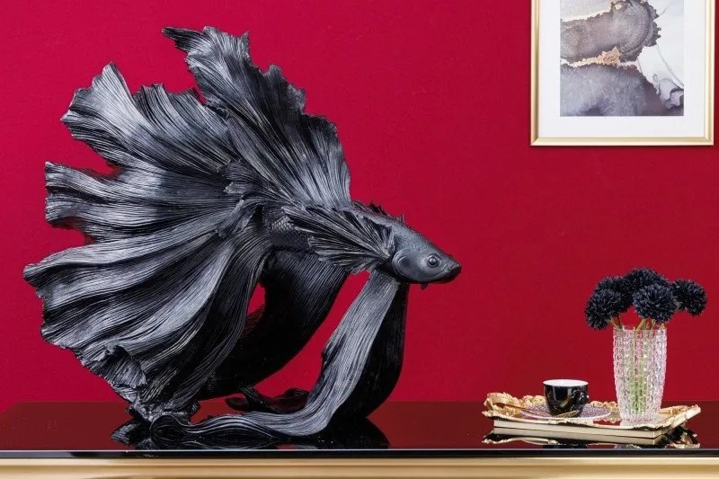 Statueta decorativa extravaganta Fisch Crowntail 65cm, negru