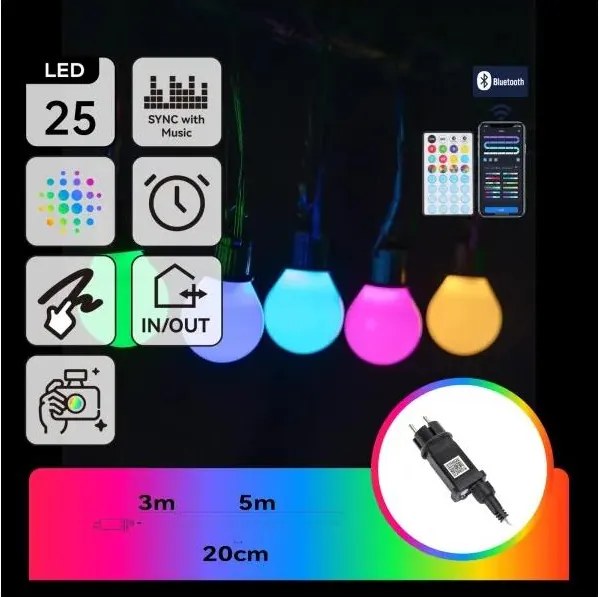 Aigostar - Ghirlandă LED inteligentă RGBICW pentru exterior MESH, 25 LED, 5 m, IP44 + telecomandă