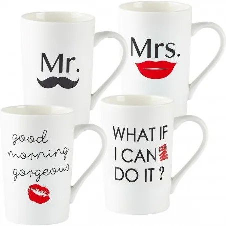 Set 4 Cani cu mesaje, KJ, White, 400 ml, 271192