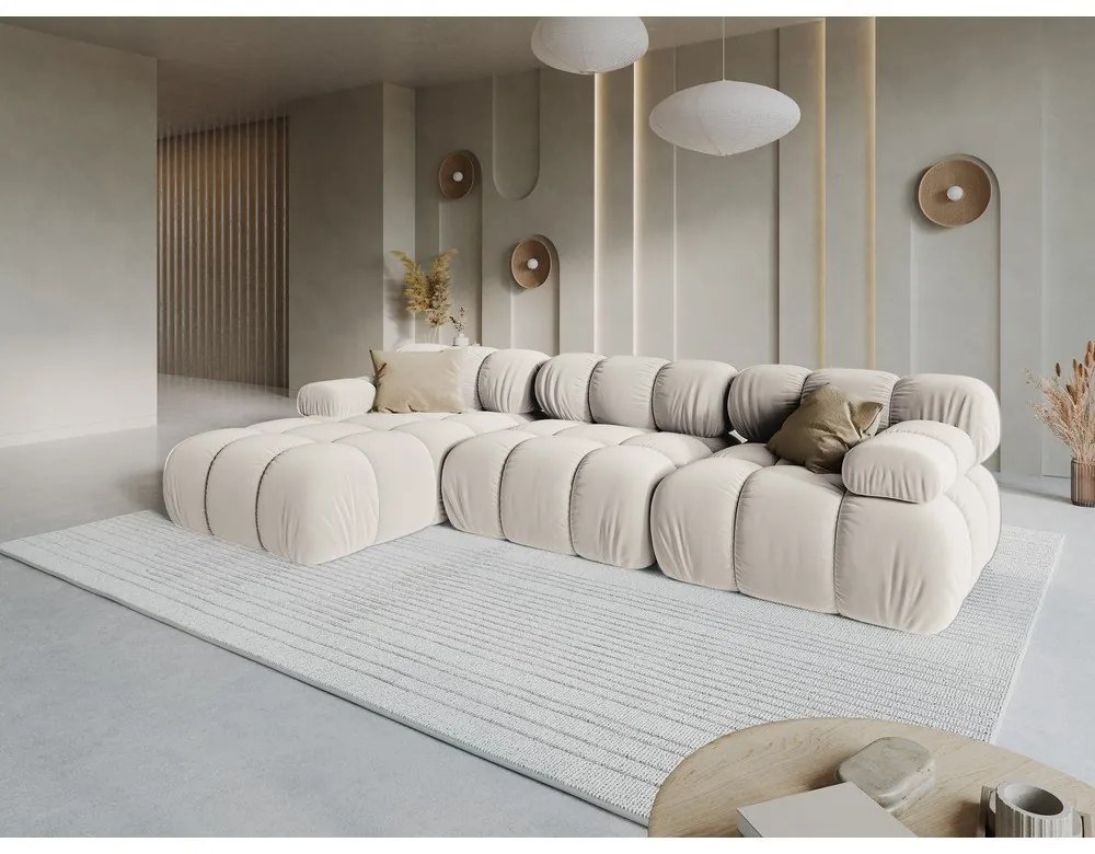 Colțar modular bej cu tapițerie din catifea (cu colț pe partea stângă ) Bellis – Micadoni