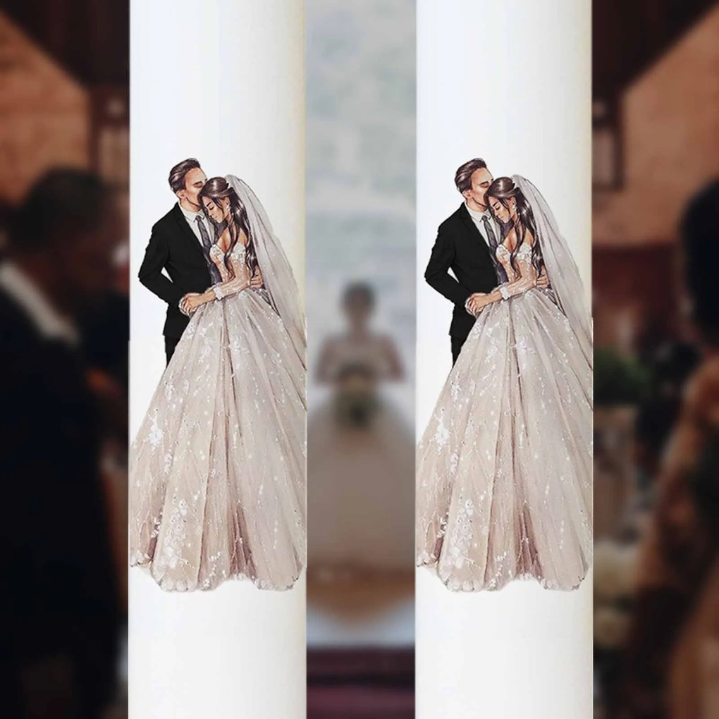 Set 2 Lumanari Nunta Mire si Mireasa imbratisati negru 5,5 cm, 40 cm