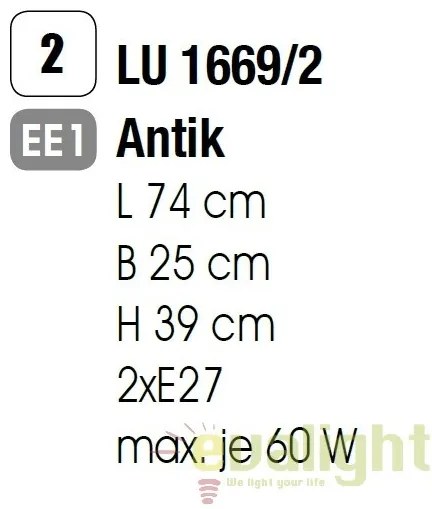 Candelabru design rustic cu 2 brate Marco LU 1669/2 Antik OR