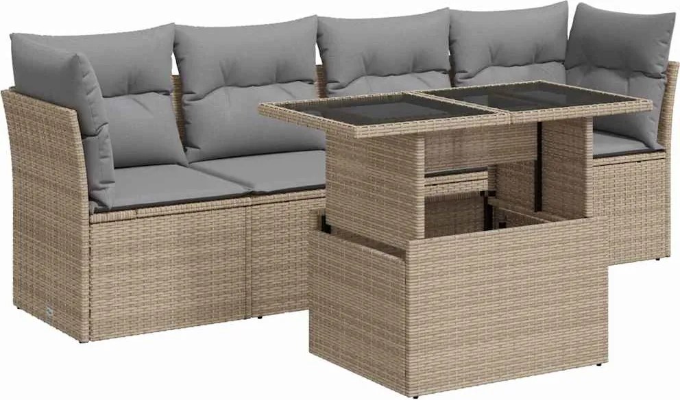 vidaXL Set canapele de grădină cu perne, 5 piese, bej, poliratan