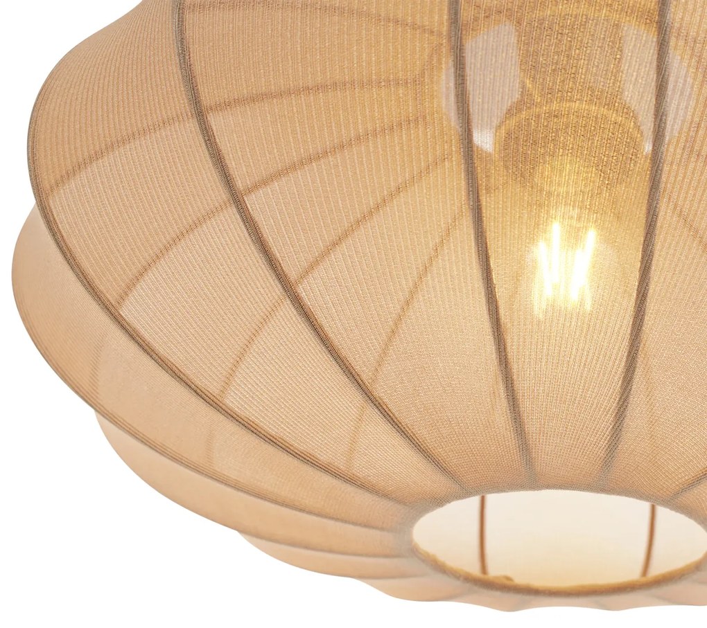 Lampă suspendată Japandi neagră cu abajur maro din material textil cu 2 lumini - Bida