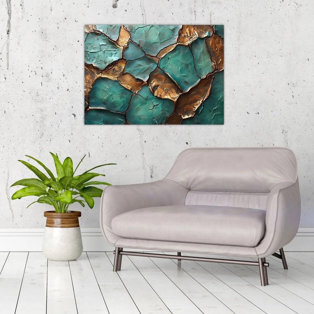 Tablou - Pictură verde-auriu (70x50 cm)