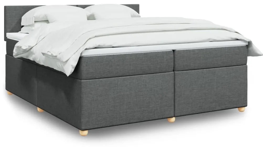 vidaXL Pat box spring cu saltea, gri închis, 200x200 cm, textil