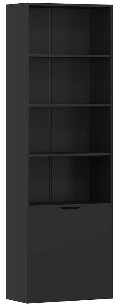 HOMCOM Bibliotecă Dulap pentru cărți cu 4 compartimente deschise și 2 uși pentru sufragerie și birou 59x29x180 cm Negru | Aosom Romania