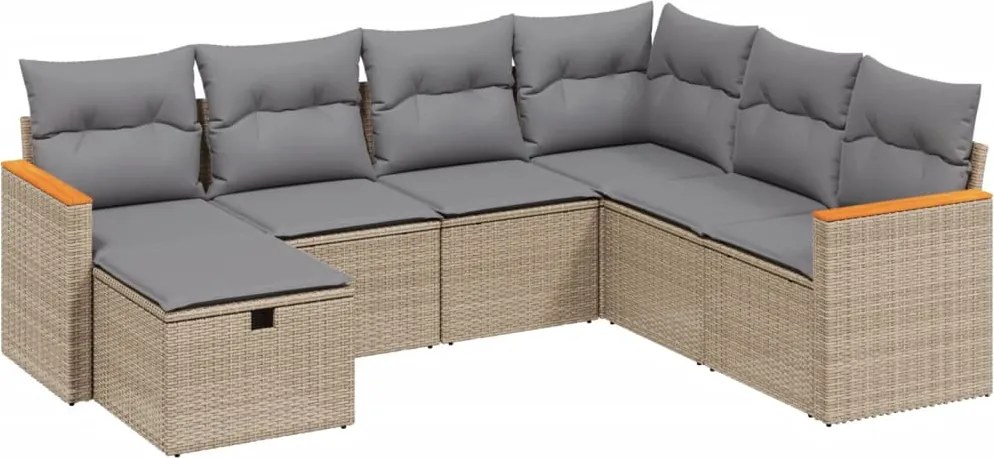 vidaXL Set canapele de grădină, 7 piese, cu perne, bej, poliratan