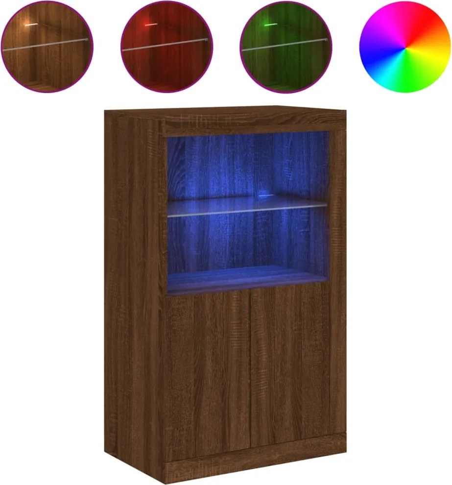 vidaXL Dulap lateral cu lumini LED, stejar maro, lemn prelucrat