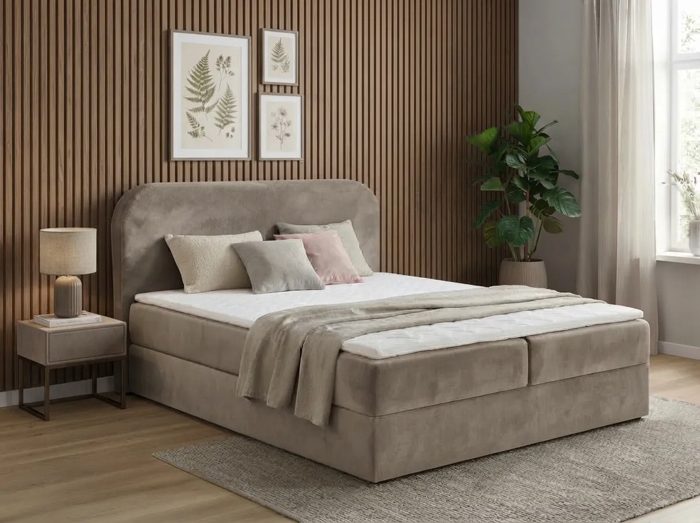 Pat tapițat boxspring FORENA 140x200 cm bej Saltea: Saltea cu arcuri Bonell